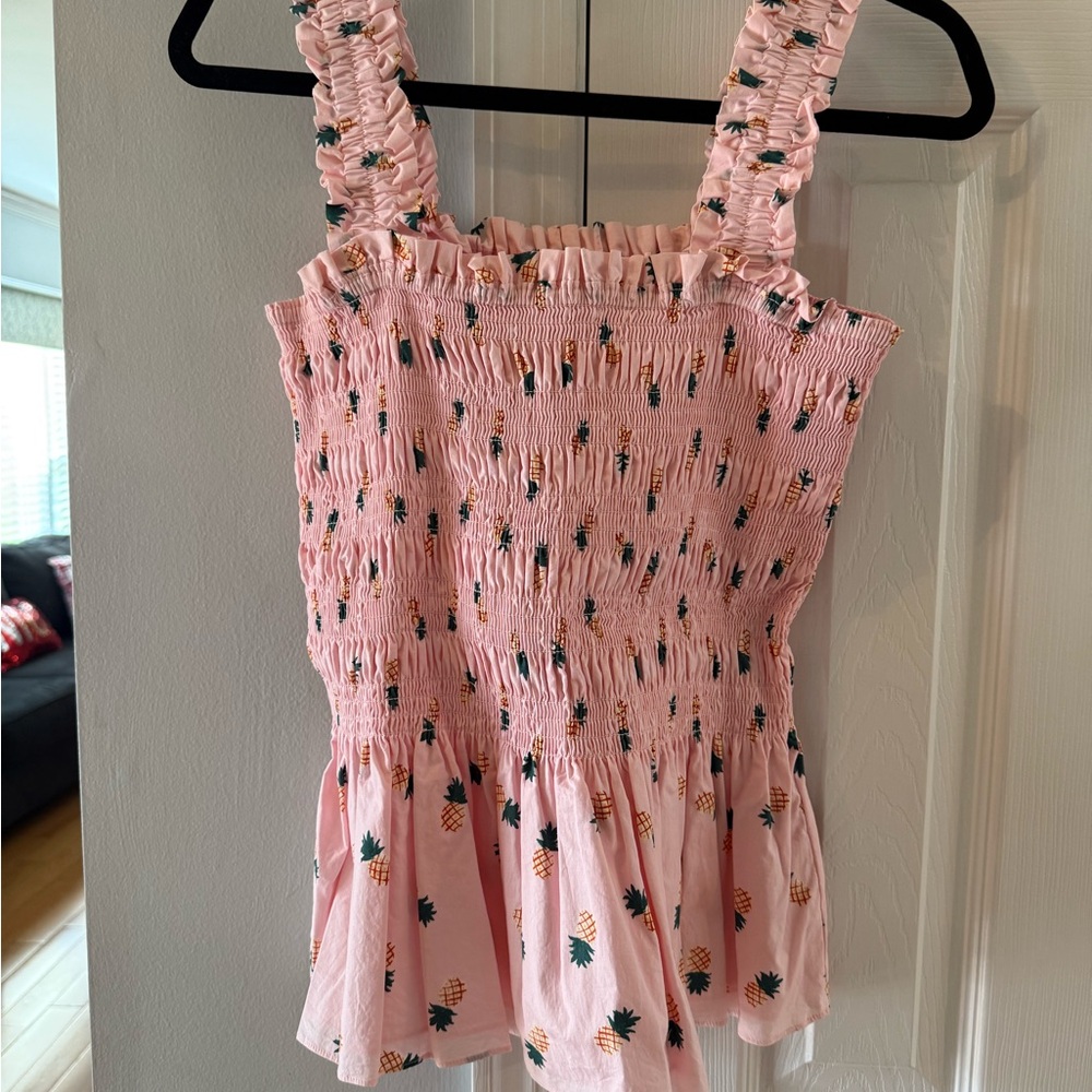 Kate Spade Pink Smocked Pineapple Print Women's Top